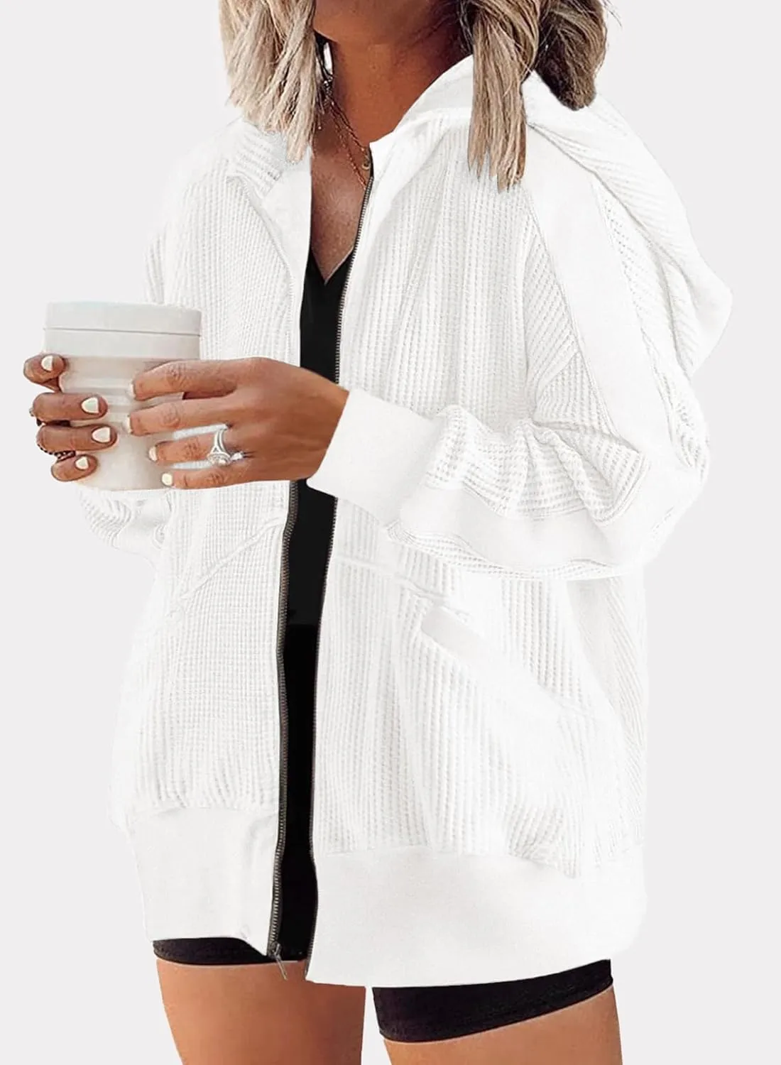 Eytino Womens Plus Size Long Sleeve Zip Up Oversized Casual Hoodies Sweatshirt Jackets with Pockets(1X-5X)