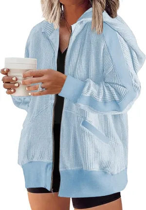 Eytino Womens Plus Size Long Sleeve Zip Up Oversized Casual Hoodies Sweatshirt Jackets with Pockets(1X-5X)