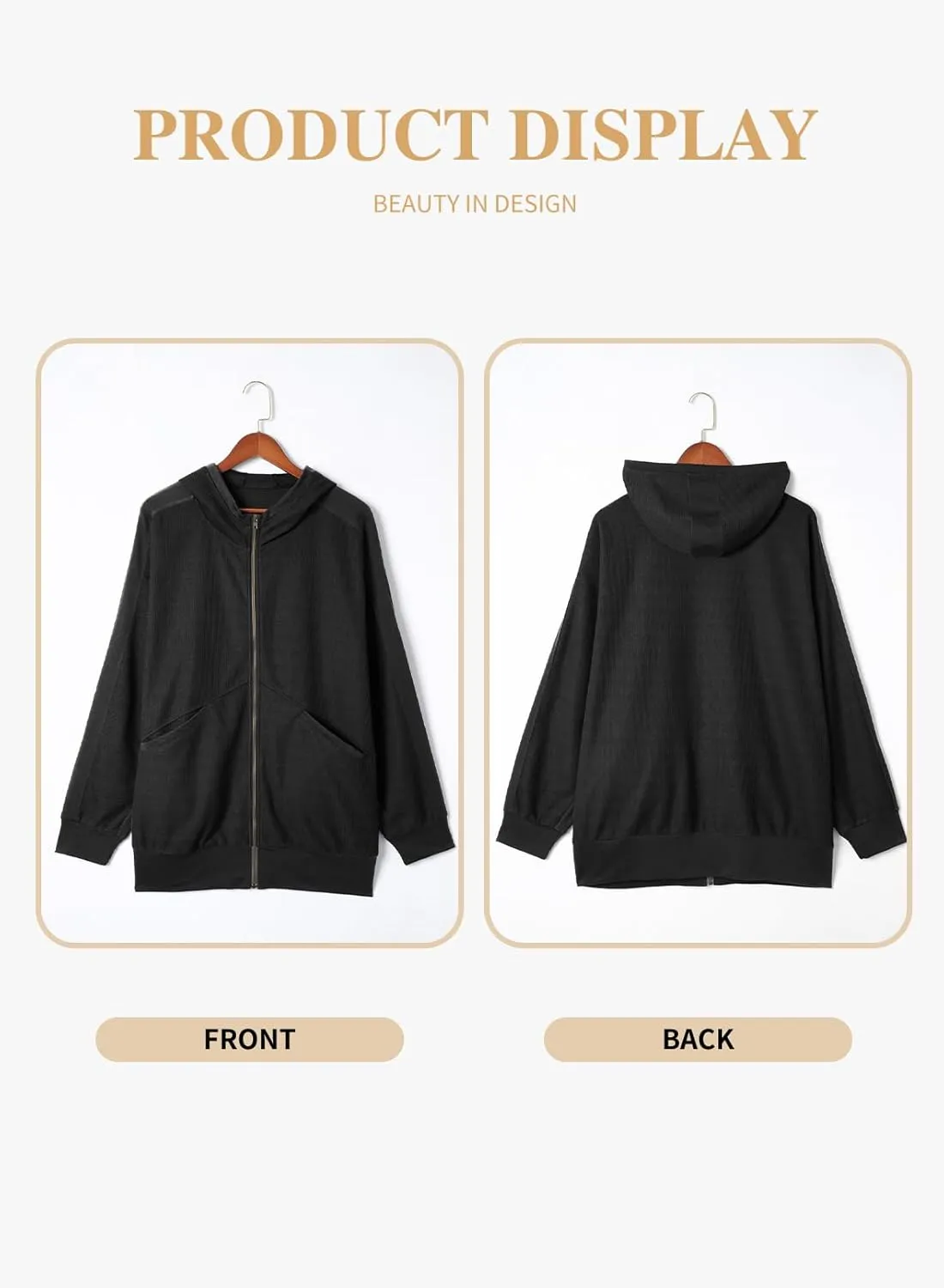 Eytino Womens Plus Size Long Sleeve Zip Up Oversized Casual Hoodies Sweatshirt Jackets with Pockets(1X-5X)