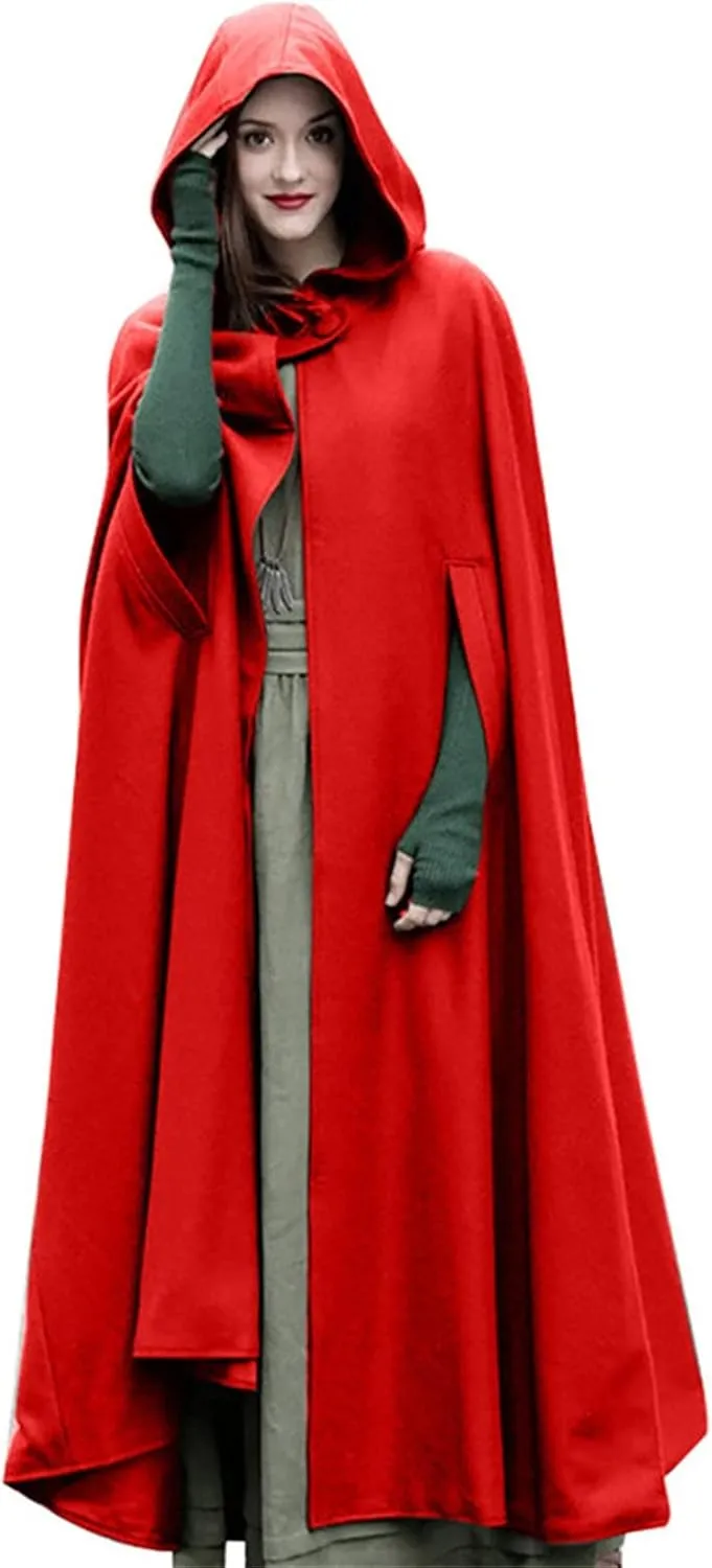 Fashion Hooded Trench Coat Cloak Halloween Costumes Woman 2025 Solid Split Woolen Outerwear Long Hoodies
