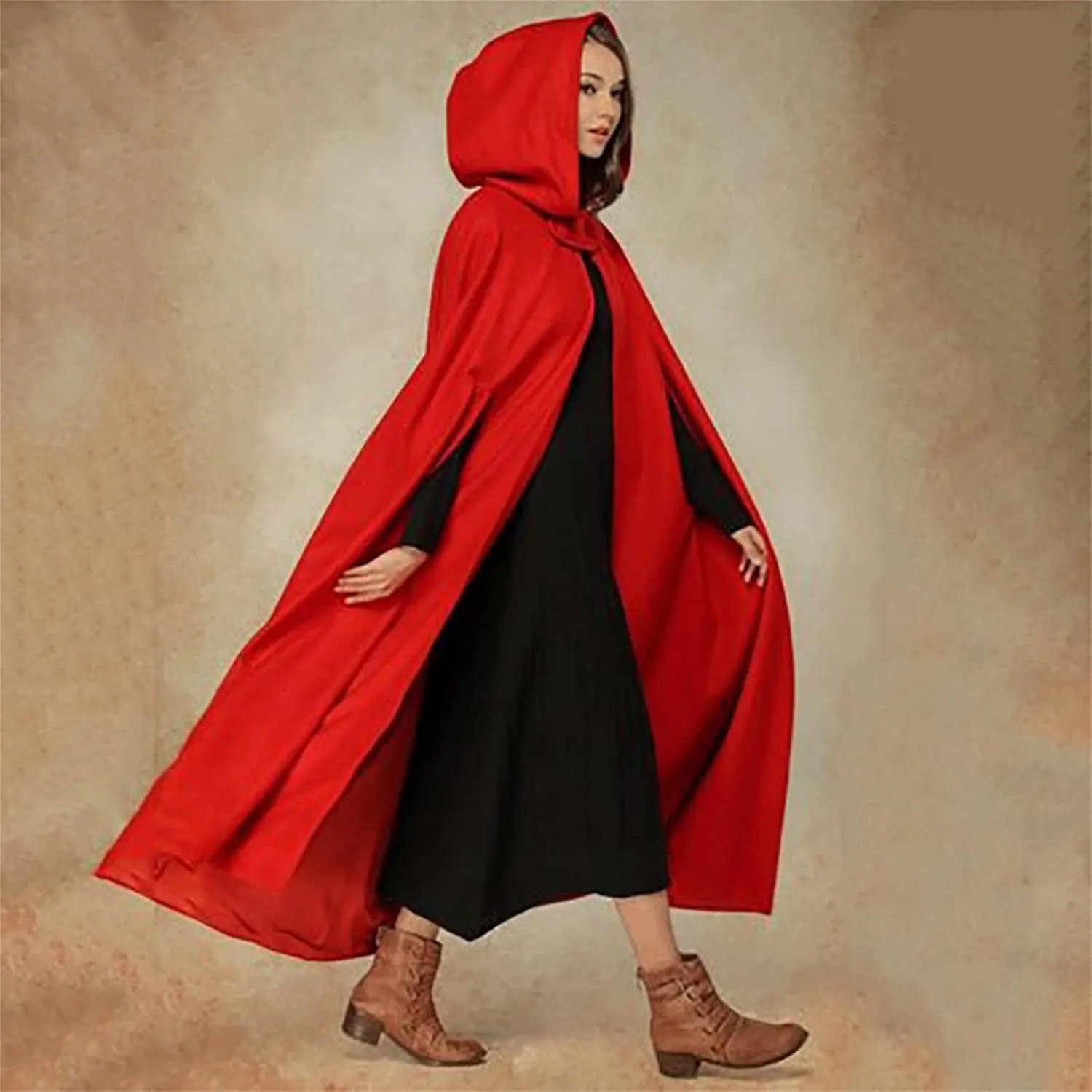 Fashion Hooded Trench Coat Cloak Halloween Costumes Woman 2025 Solid Split Woolen Outerwear Long Hoodies