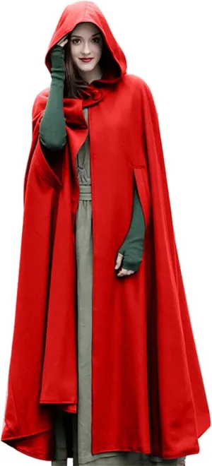 Fashion Hooded Trench Coat Cloak Halloween Costumes Woman 2025 Solid Split Woolen Outerwear Long Hoodies