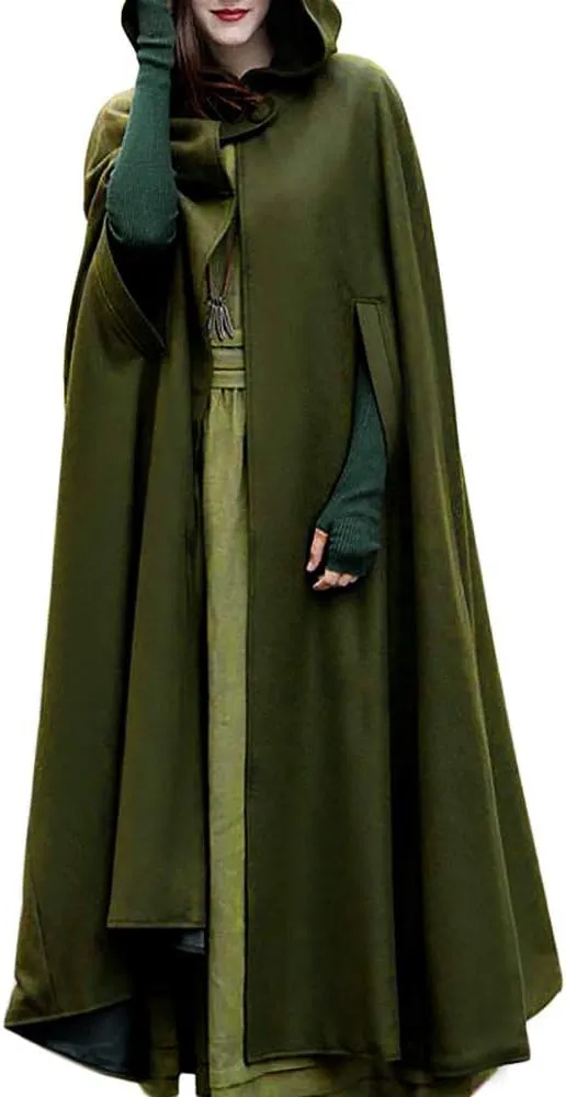 Fashion Hooded Trench Coat Cloak Halloween Costumes Woman 2025 Solid Split Woolen Outerwear Long Hoodies