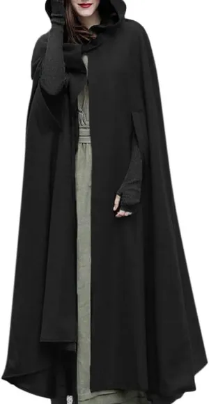 Fashion Hooded Trench Coat Cloak Halloween Costumes Woman 2025 Solid Split Woolen Outerwear Long Hoodies