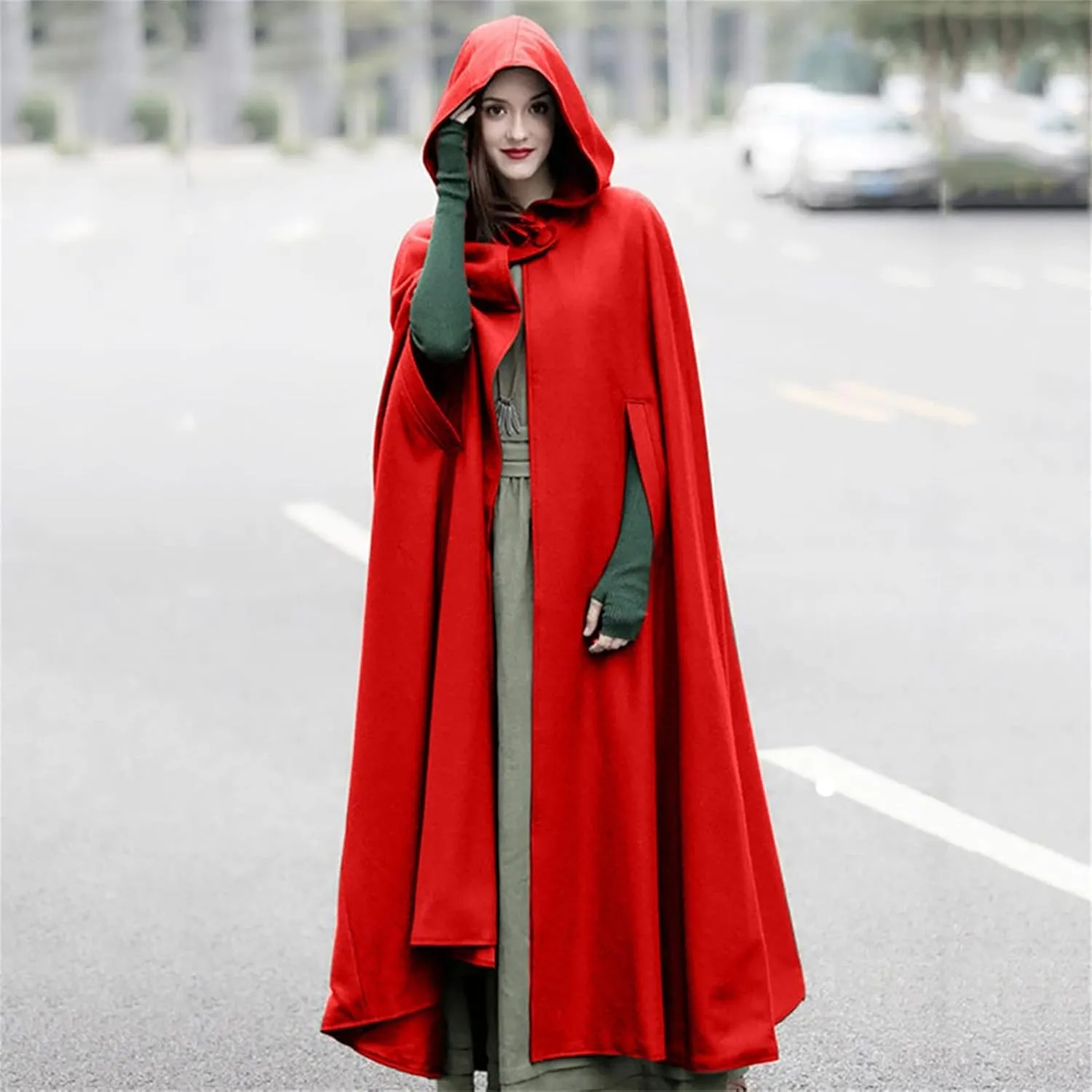 Fashion Hooded Trench Coat Cloak Halloween Costumes Woman 2025 Solid Split Woolen Outerwear Long Hoodies