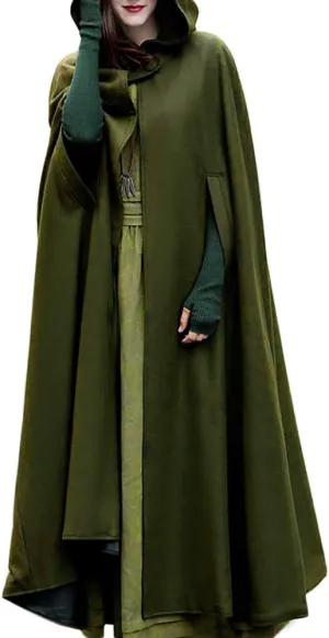 Fashion Hooded Trench Coat Cloak Halloween Costumes Woman 2025 Solid Split Woolen Outerwear Long Hoodies