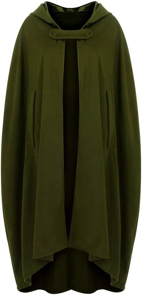 Fashion Hooded Trench Coat Cloak Halloween Costumes Woman 2025 Solid Split Woolen Outerwear Long Hoodies