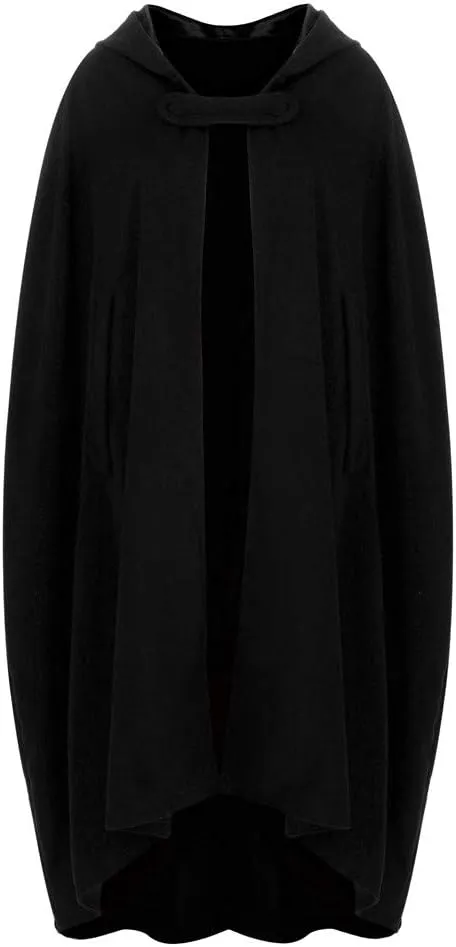 Fashion Hooded Trench Coat Cloak Halloween Costumes Woman 2025 Solid Split Woolen Outerwear Long Hoodies