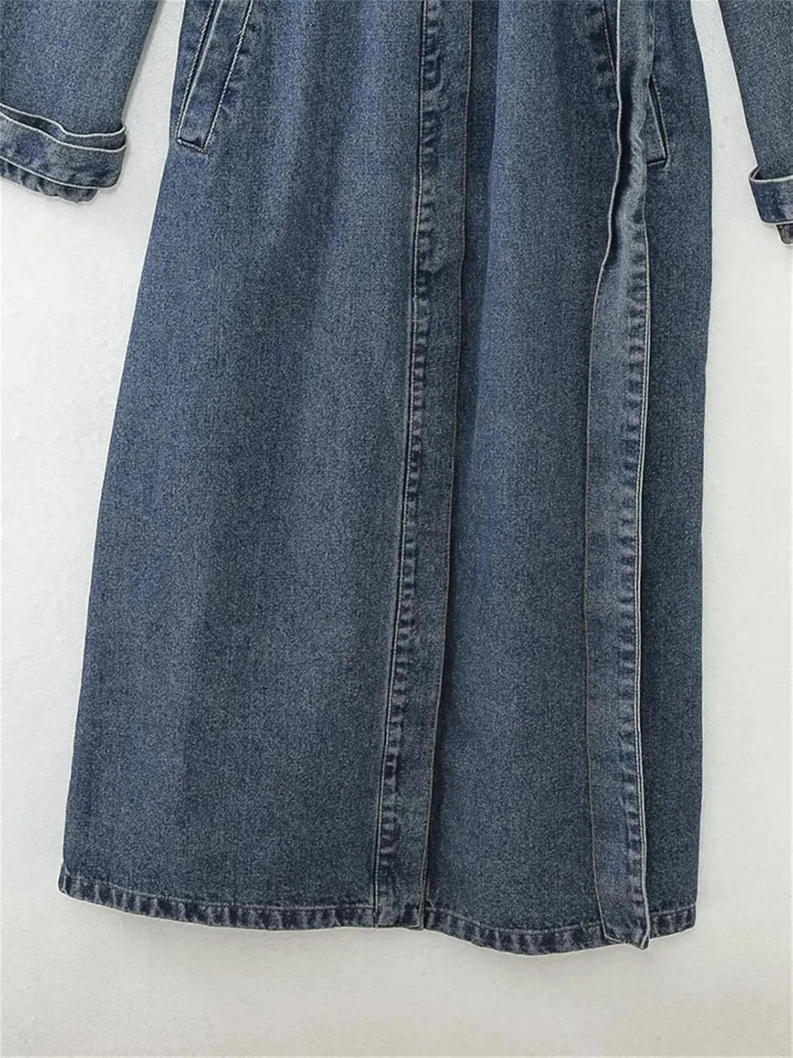 Fashion Lace Up Denim Trench Coat For Women Solid Full Sleeve Streetwear Long Windbreak 2023 Autumn Clothing 3WQ8367