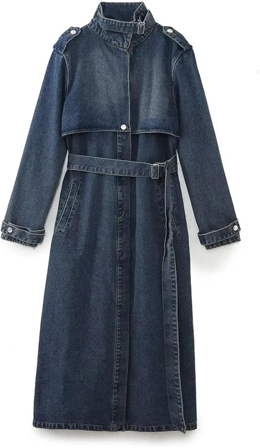 Fashion Lace Up Denim Trench Coat For Women Solid Full Sleeve Streetwear Long Windbreak 2023 Autumn Clothing 3WQ8367