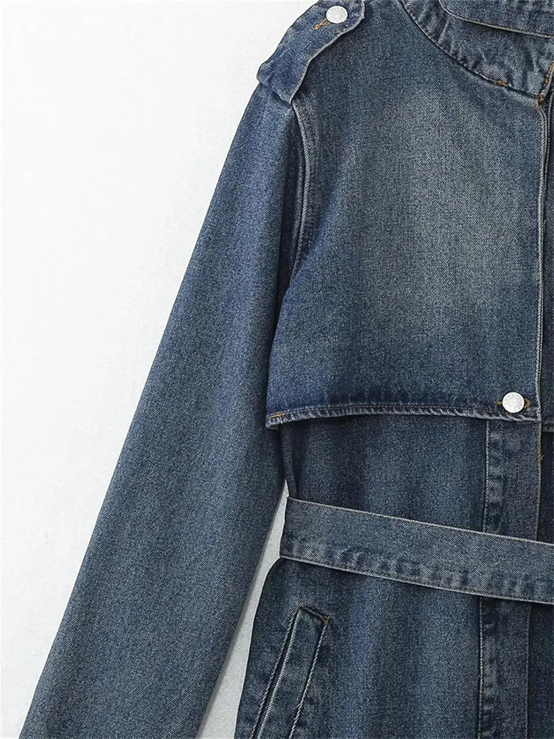 Fashion Lace Up Denim Trench Coat For Women Solid Full Sleeve Streetwear Long Windbreak 2023 Autumn Clothing 3WQ8367