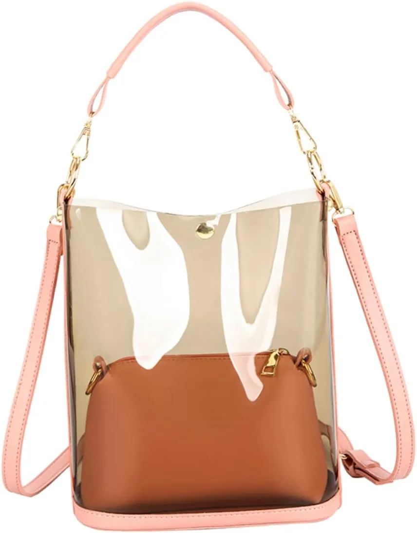 Fashionable Lady's Bucket Bag Single Shoulder Messenger Clutch Waterproof Large Compartment Pu Polyester Long Chain Versatile Everyday Accessory