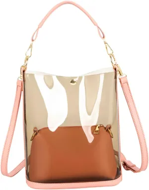 Fashionable Lady's Bucket Bag Single Shoulder Messenger Clutch Waterproof Large Compartment Pu Polyester Long Chain Versatile Everyday Accessory