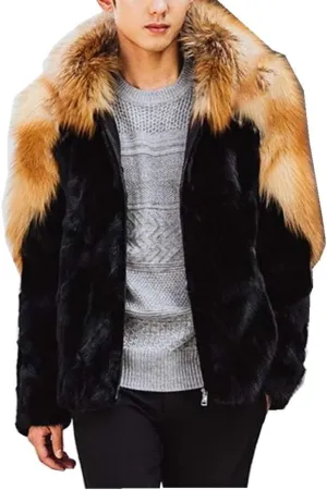 Faux Fox Fur Mink Coat Winter Warm Jacket Long Sleeve for Men Oversize Parka Outerwear With Hood