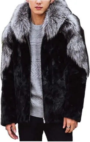 Faux Fox Fur Mink Coat Winter Warm Jacket Long Sleeve for Men Oversize Parka Outerwear With Hood