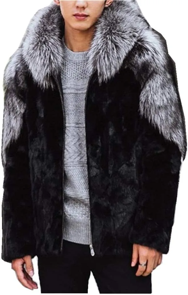 Faux Fox Fur Mink Coat Winter Warm Jacket Long Sleeve for Men Oversize Parka Outerwear With Hood
