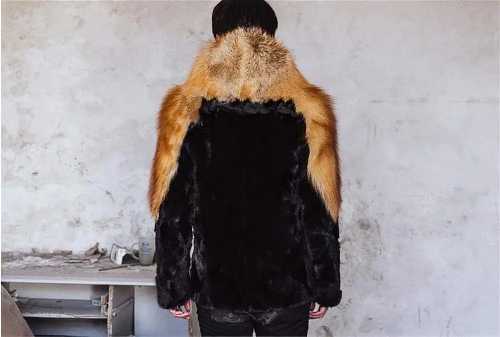 Faux Fox Fur Mink Coat Winter Warm Jacket Long Sleeve for Men Oversize Parka Outerwear With Hood