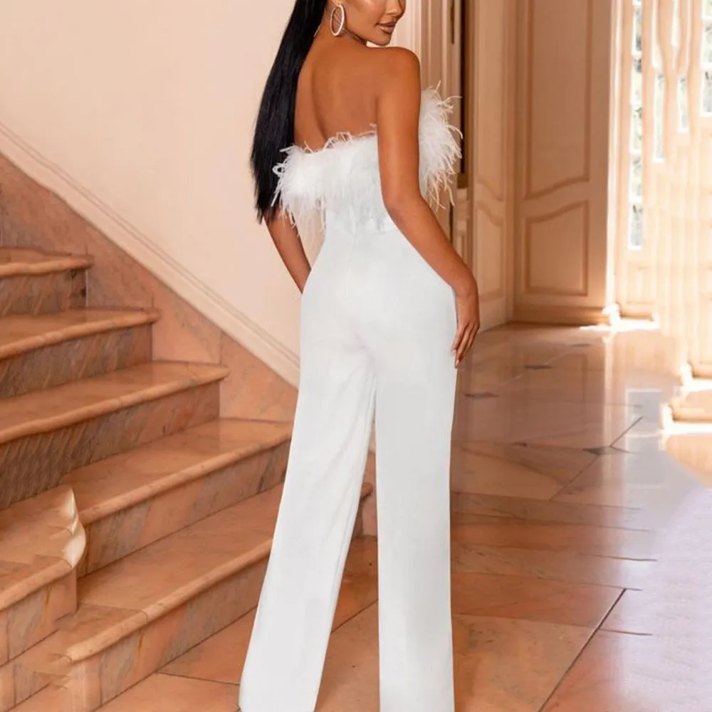 Feather Tube Top Sexy Women Jump Suits Wholesale Jumpsuits