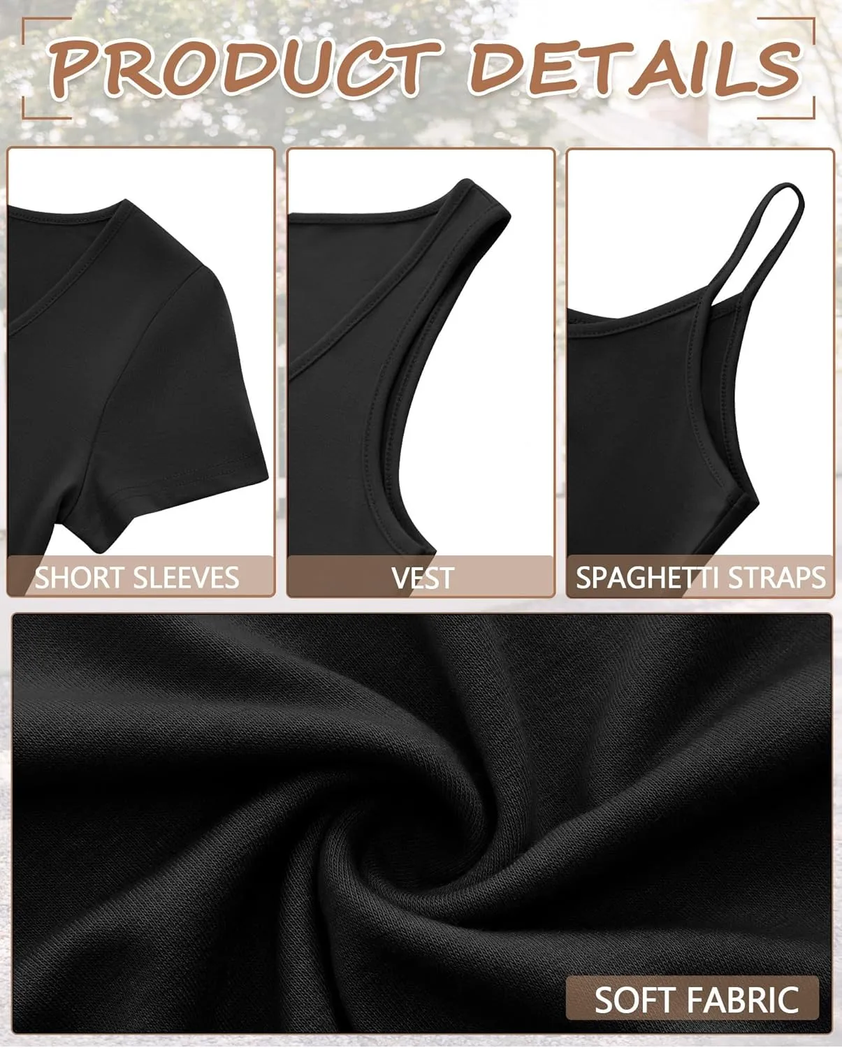 Ficerd 3 Pack Women's Cotton Tops Scoop Neck Short Sleeve T Shirt Summer Slim Fit Tank Top Basic Tight Camisole Tank