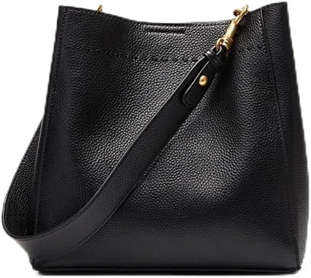First-layer Cowhide Retro Genuine Leather Women's Bag Large Capacity Bucket Bag Versatile Shoulder Crossbody Bag(Khaki)