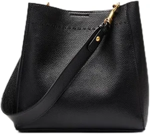 First-layer Cowhide Retro Genuine Leather Women's Bag Large Capacity Bucket Bag Versatile Shoulder Crossbody Bag(Khaki)
