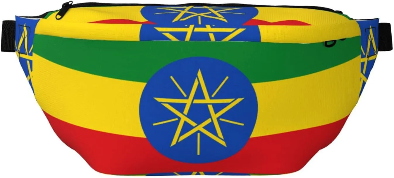Flag Of Ethiopia Stylish Crossbody Waist Pack - Versatile And Compact Travel Pouch For Hands-Free Storage, Black, PBYB-12185A