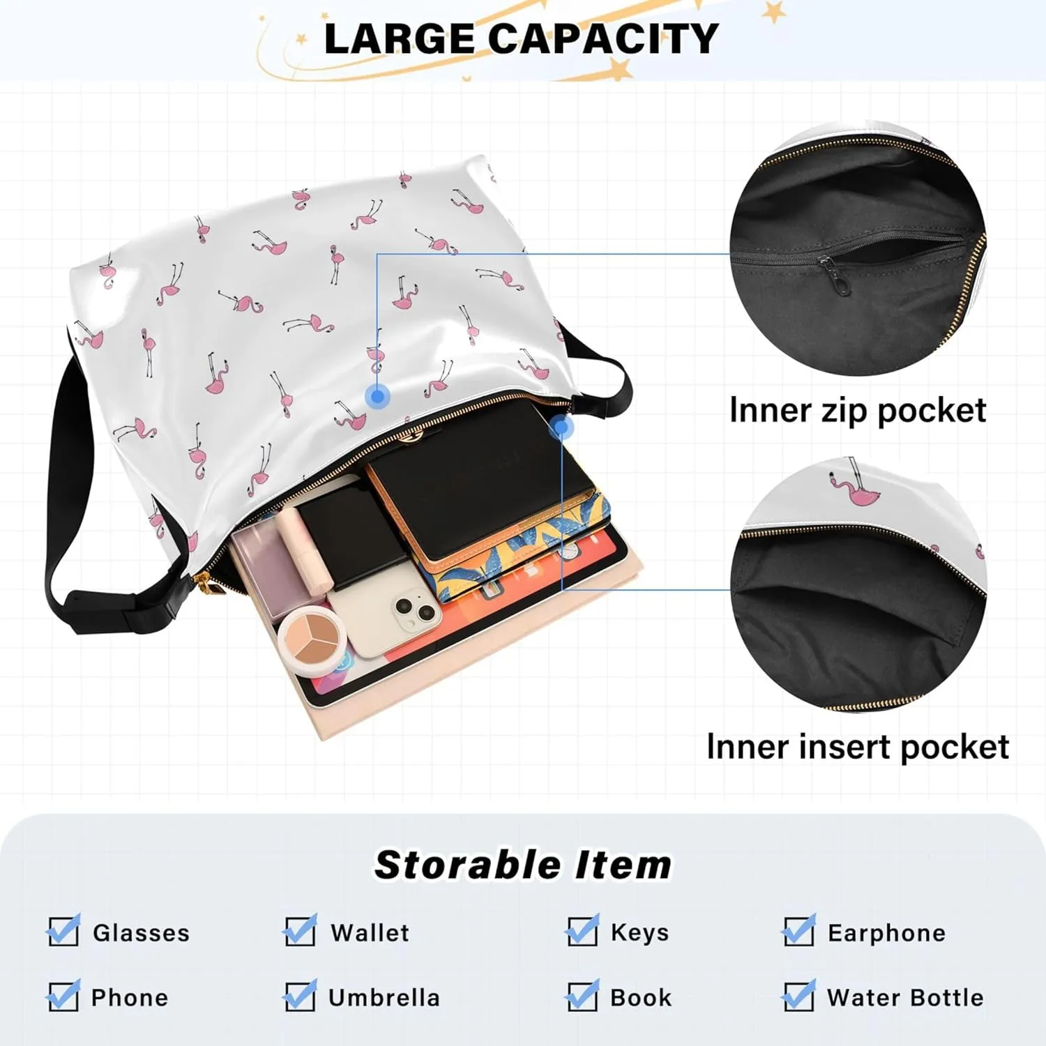 Flamingo Pink Flamingos Soft Leather Hobo Bags for Women Women's Large Purse Soft Animal Print Ladies Hobo Handbags