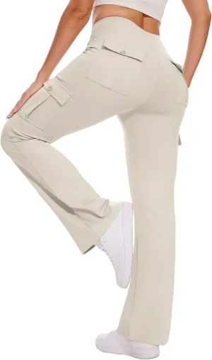 Flare Leggings for Women Yoga Pants with Cargo Pockets High Waist Work Casual Travel Bootcut Leggings