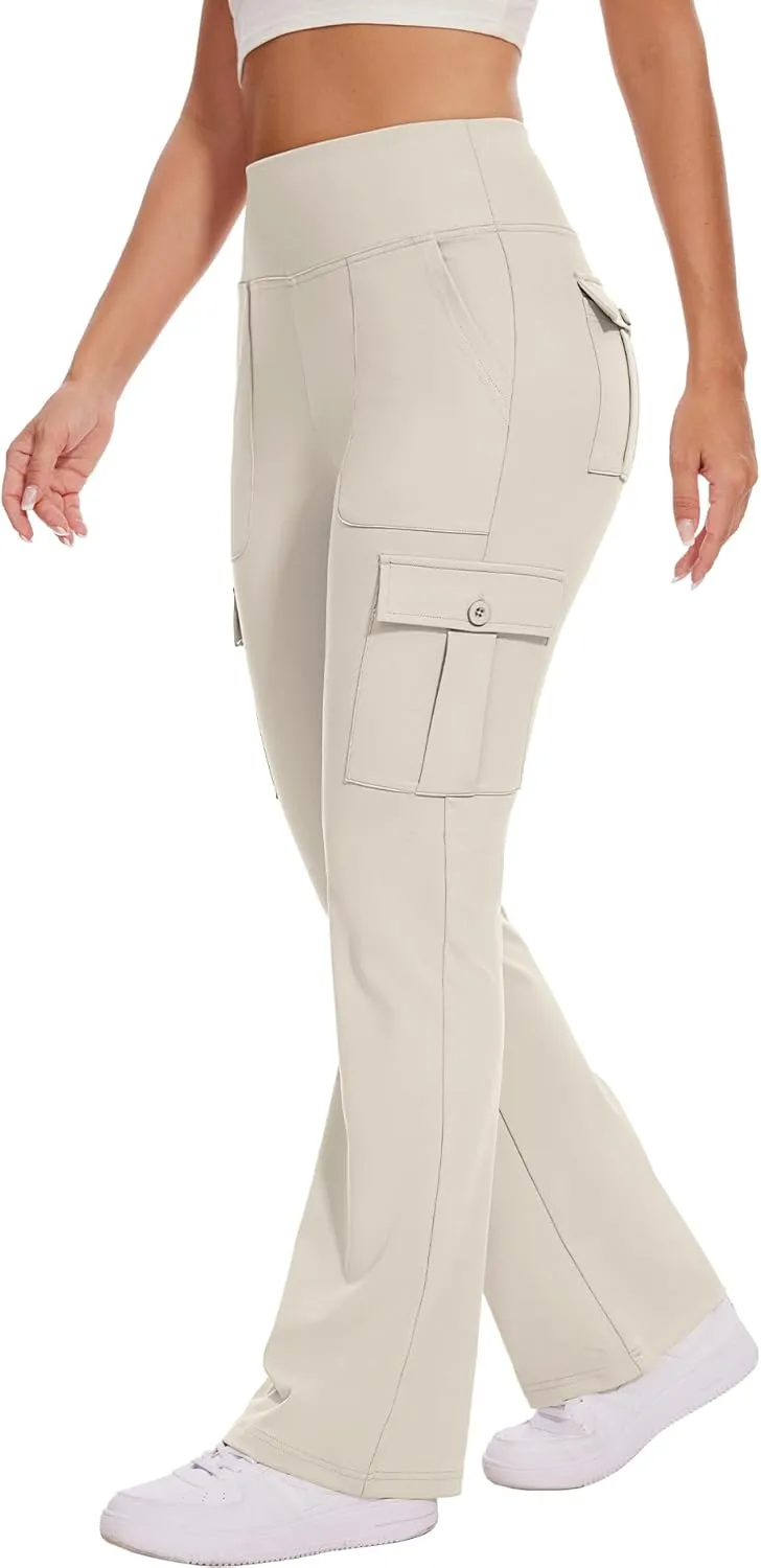 Flare Leggings for Women Yoga Pants with Cargo Pockets High Waist Work Casual Travel Bootcut Leggings