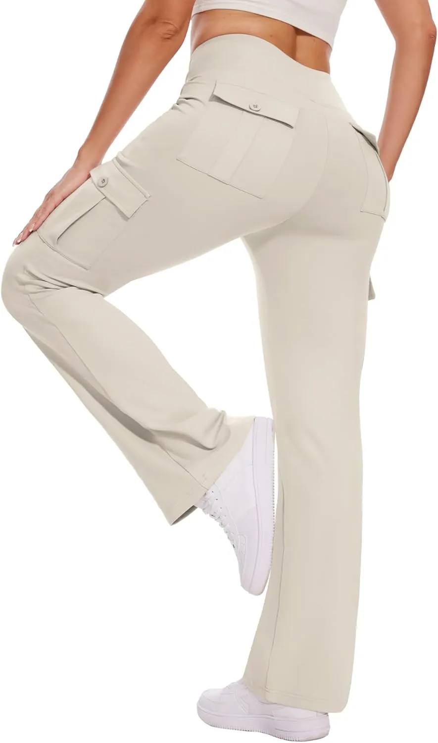 Flare Leggings for Women Yoga Pants with Cargo Pockets High Waist Work Casual Travel Bootcut Leggings