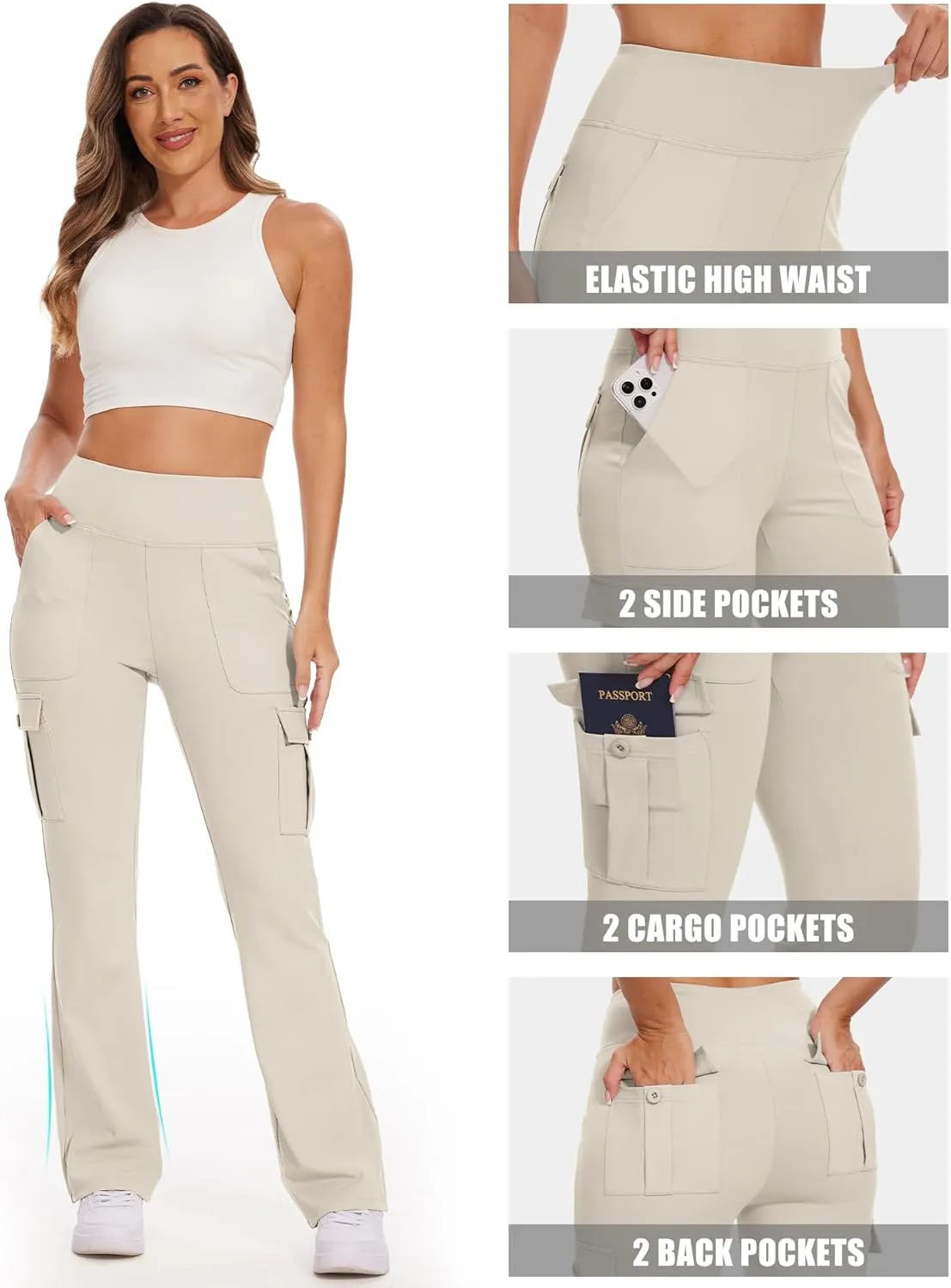 Flare Leggings for Women Yoga Pants with Cargo Pockets High Waist Work Casual Travel Bootcut Leggings