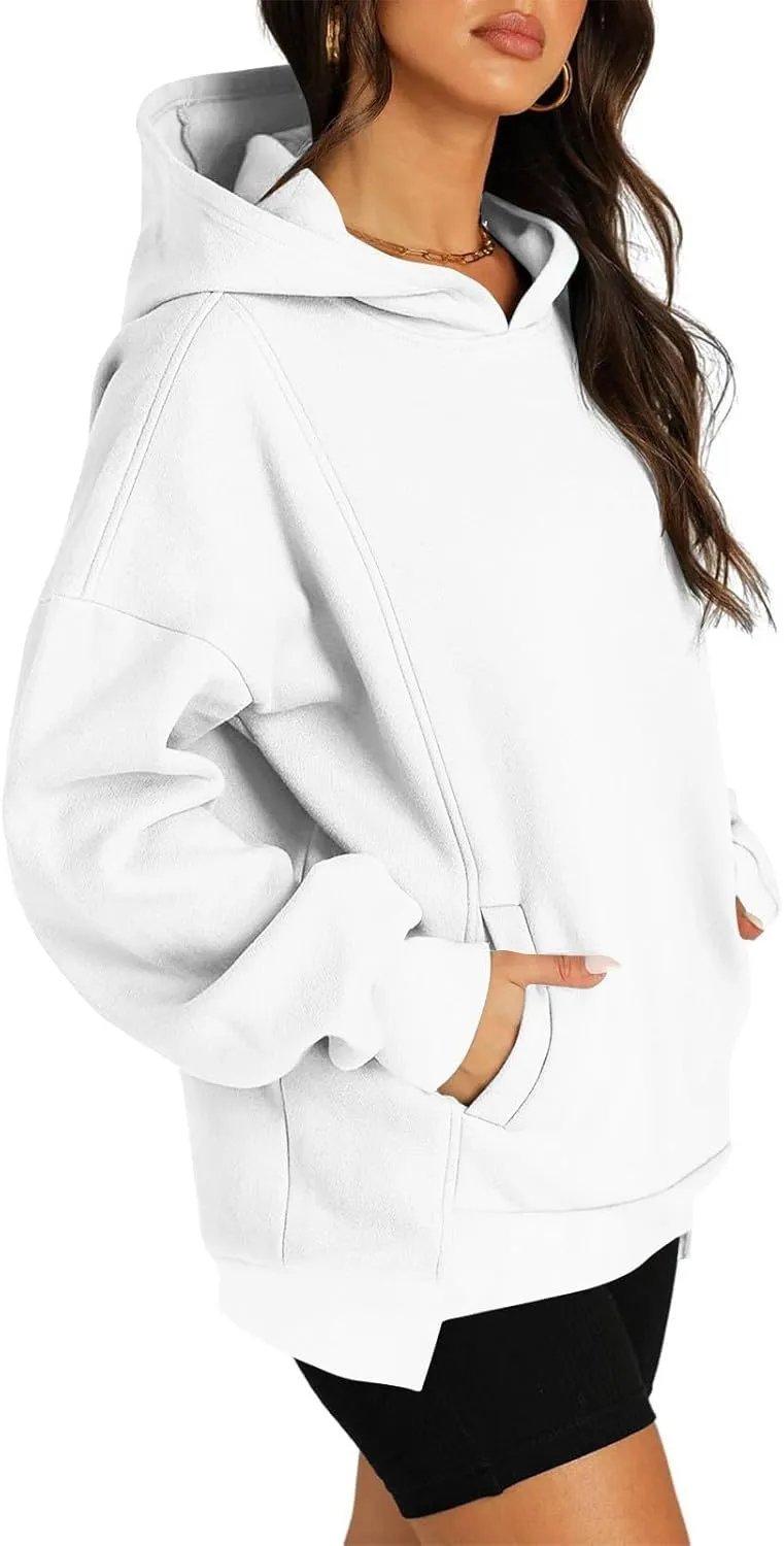 Fleece Hoodies for Women Baggy Drop Shoulder Oversized Sweatshirt Trendy Y2K Hoodie Casual Pullover Tops with Pockets