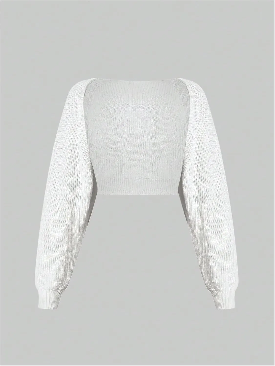 Floerns Women's 2 Pcs Plus Size Long Sleeve Rib Knit Cropped Cardigan Shrug Sweaters