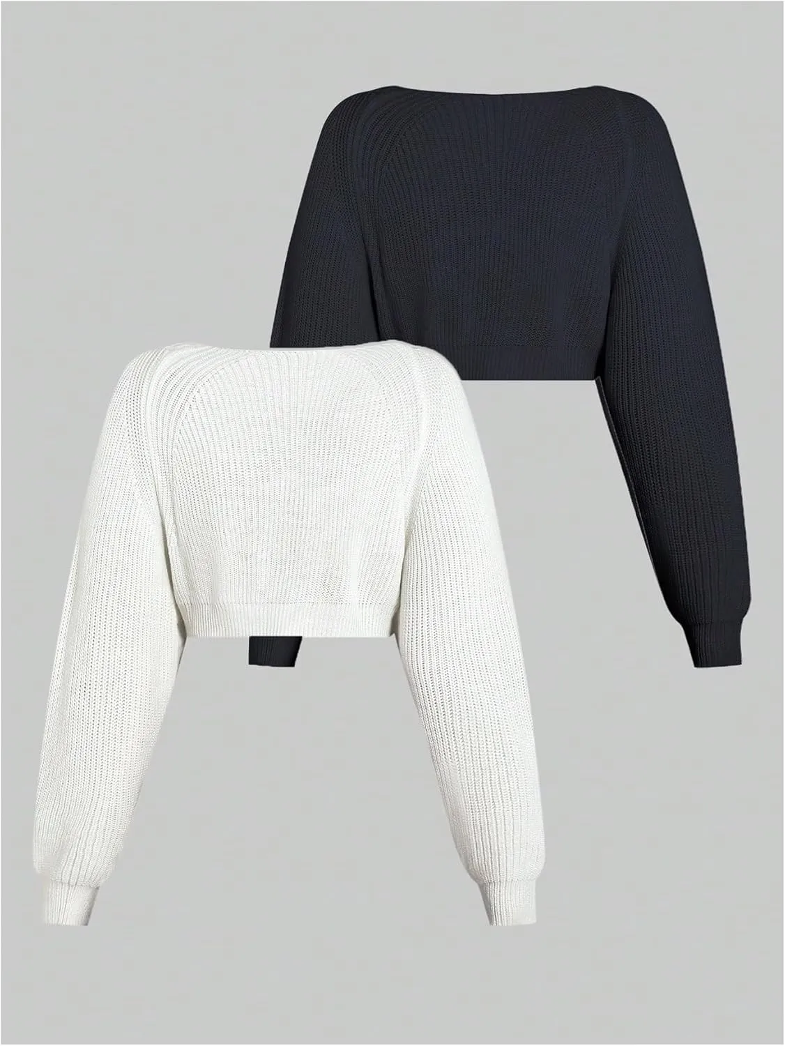 Floerns Women's 2 Pcs Plus Size Long Sleeve Rib Knit Cropped Cardigan Shrug Sweaters