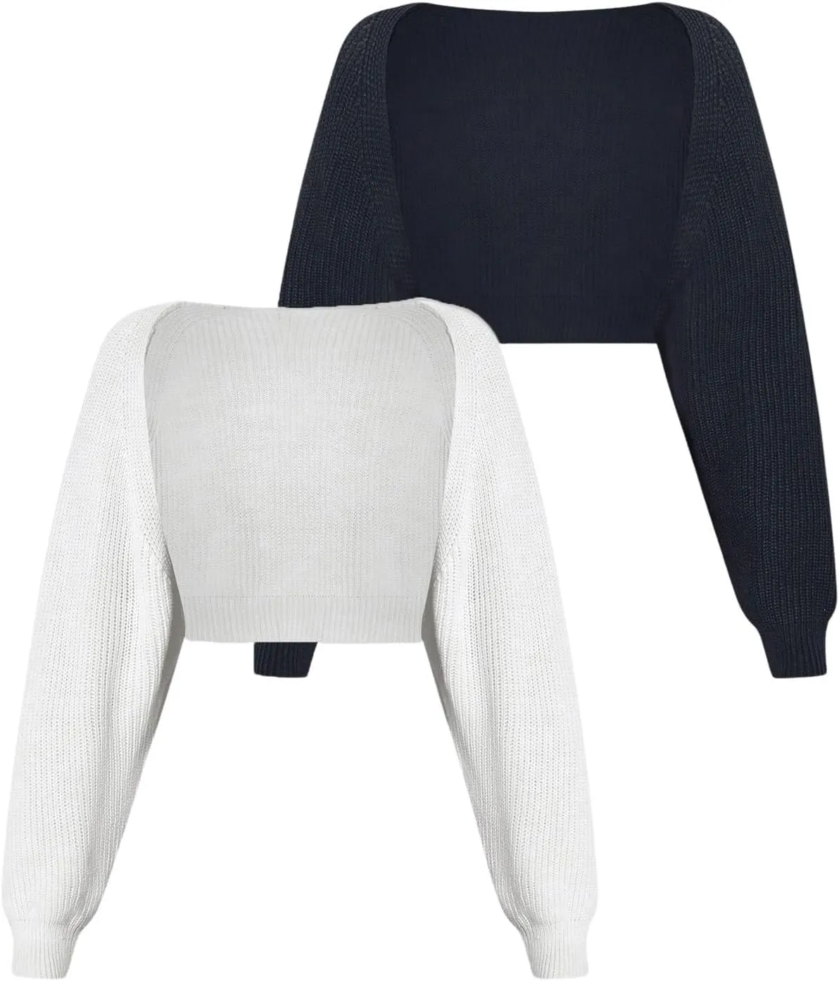 Floerns Women's 2 Pcs Plus Size Long Sleeve Rib Knit Cropped Cardigan Shrug Sweaters