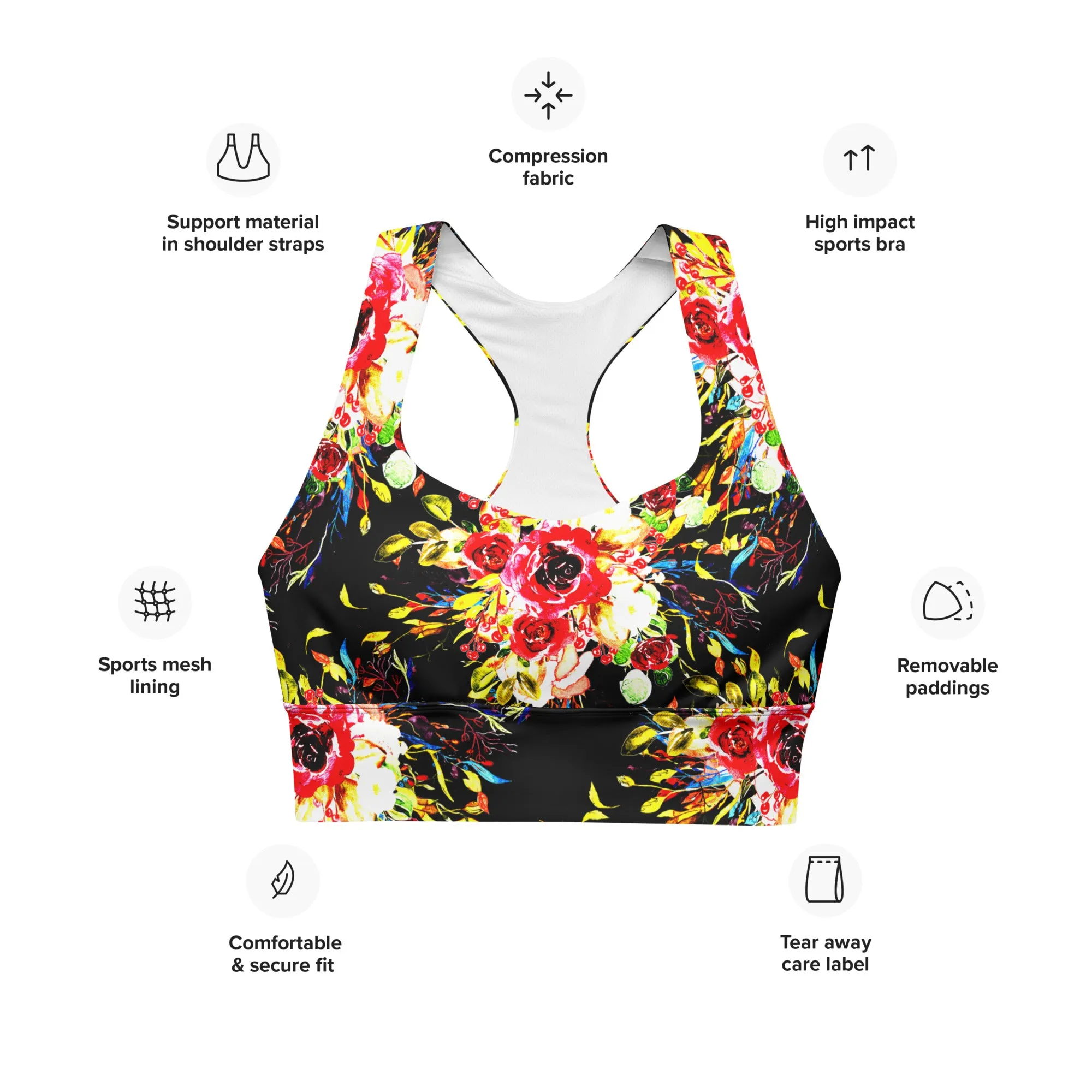 Floral Print Best Longline Sports Bra, lioness-love