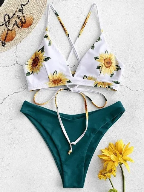 Floral print Bikini Set Women 2020 Sunflower Two-Pieces swimming suits swimwear strapless push up swimsuit sxey Beach wear