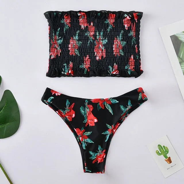 Floral print Bikini Set Women 2020 Sunflower Two-Pieces swimming suits swimwear strapless push up swimsuit sxey Beach wear