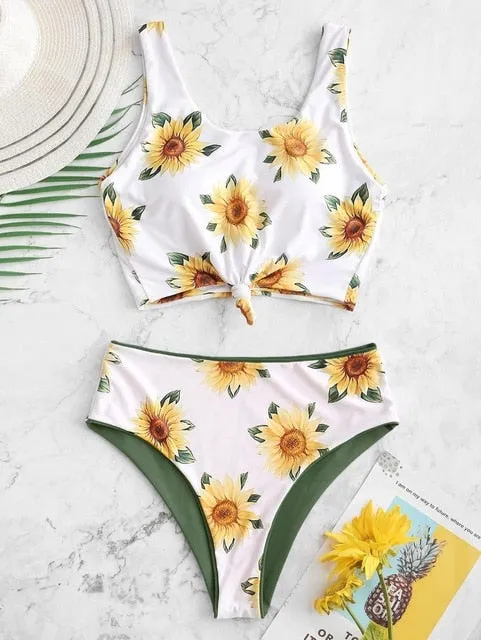 Floral print Bikini Set Women 2020 Sunflower Two-Pieces swimming suits swimwear strapless push up swimsuit sxey Beach wear