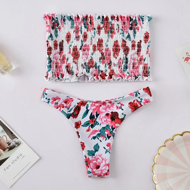 Floral print Bikini Set Women 2020 Sunflower Two-Pieces swimming suits swimwear strapless push up swimsuit sxey Beach wear