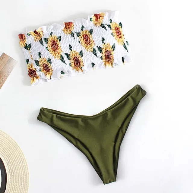Floral print Bikini Set Women 2020 Sunflower Two-Pieces swimming suits swimwear strapless push up swimsuit sxey Beach wear
