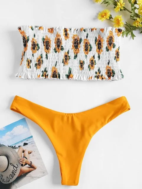 Floral print Bikini Set Women 2020 Sunflower Two-Pieces swimming suits swimwear strapless push up swimsuit sxey Beach wear