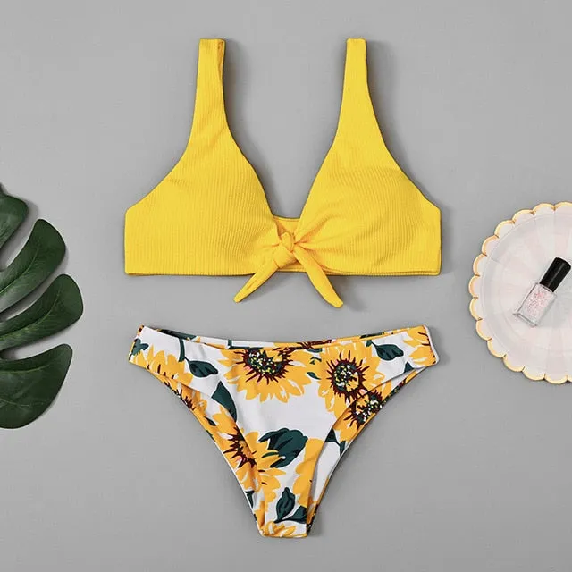 Floral print Bikini Set Women 2020 Sunflower Two-Pieces swimming suits swimwear strapless push up swimsuit sxey Beach wear