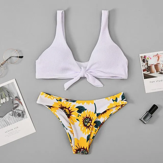 Floral print Bikini Set Women 2020 Sunflower Two-Pieces swimming suits swimwear strapless push up swimsuit sxey Beach wear