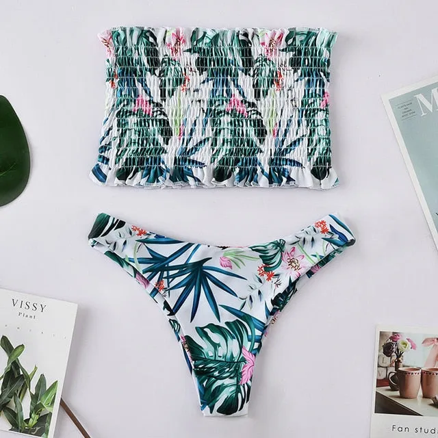 Floral print Bikini Set Women 2020 Sunflower Two-Pieces swimming suits swimwear strapless push up swimsuit sxey Beach wear
