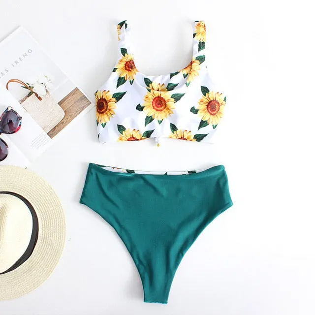 Floral print Bikini Set Women 2020 Sunflower Two-Pieces swimming suits swimwear strapless push up swimsuit sxey Beach wear