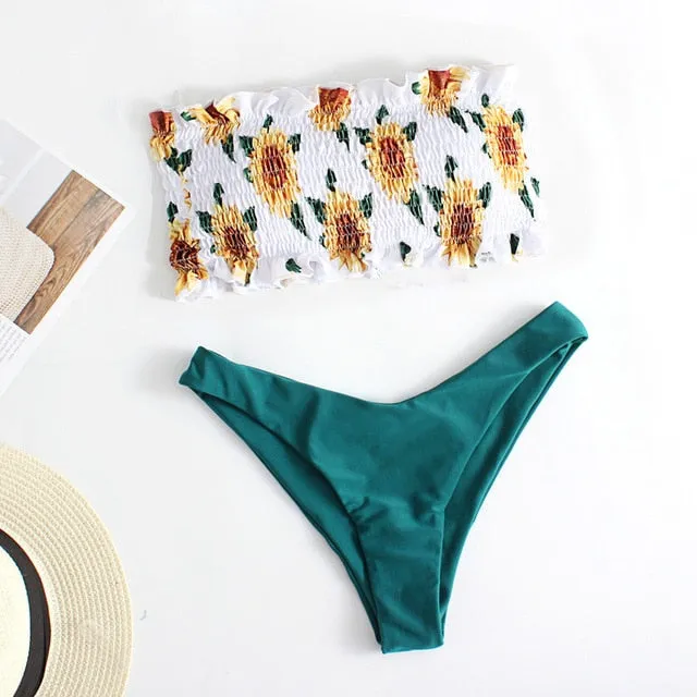 Floral print Bikini Set Women 2020 Sunflower Two-Pieces swimming suits swimwear strapless push up swimsuit sxey Beach wear