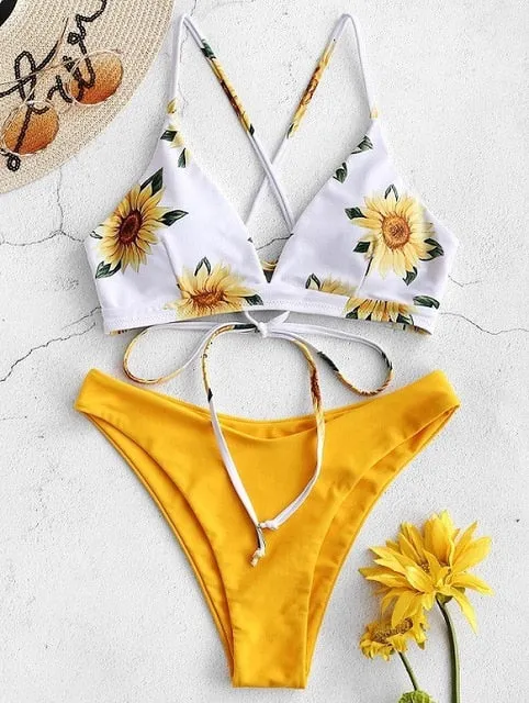 Floral print Bikini Set Women 2020 Sunflower Two-Pieces swimming suits swimwear strapless push up swimsuit sxey Beach wear