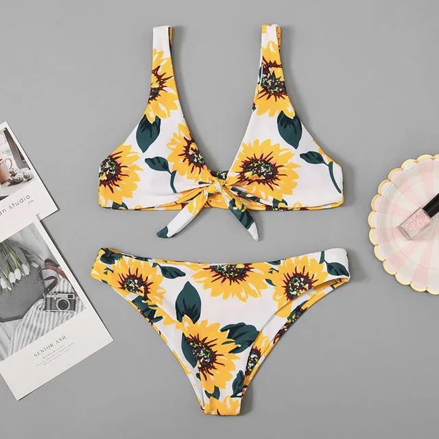 Floral print Bikini Set Women 2020 Sunflower Two-Pieces swimming suits swimwear strapless push up swimsuit sxey Beach wear