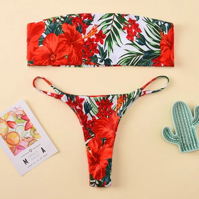 Floral print Bikini Set Women 2020 Sunflower Two-Pieces swimming suits swimwear strapless push up swimsuit sxey Beach wear